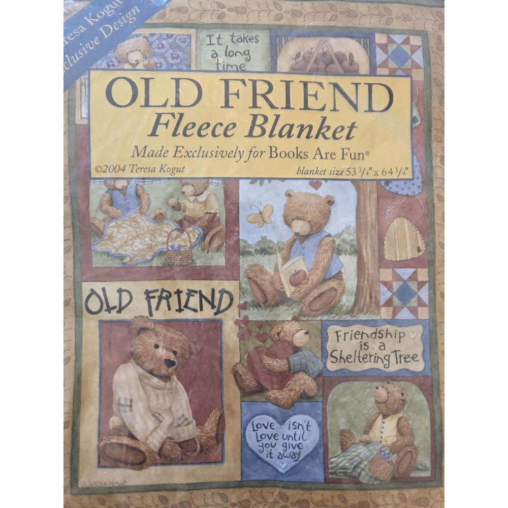 Vtg Old Friend Fleece Teddy Bear‎ Blanket Teresa Krogut Primitive Crafty Cozy